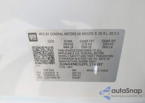 2023 Chevrolet Equinox Fwd Premier из США, поврежденный, VIN 3GNAXNEG2PL174997